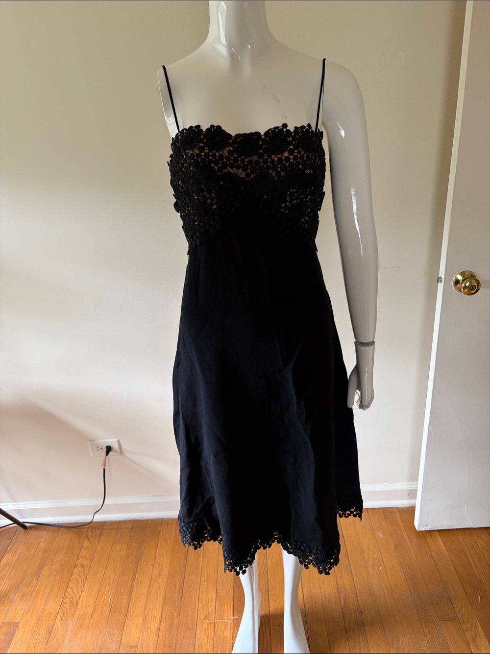 Werle' Vintage STUNNING  Black Lace-Trim Spaghetti Strap Mini Dress